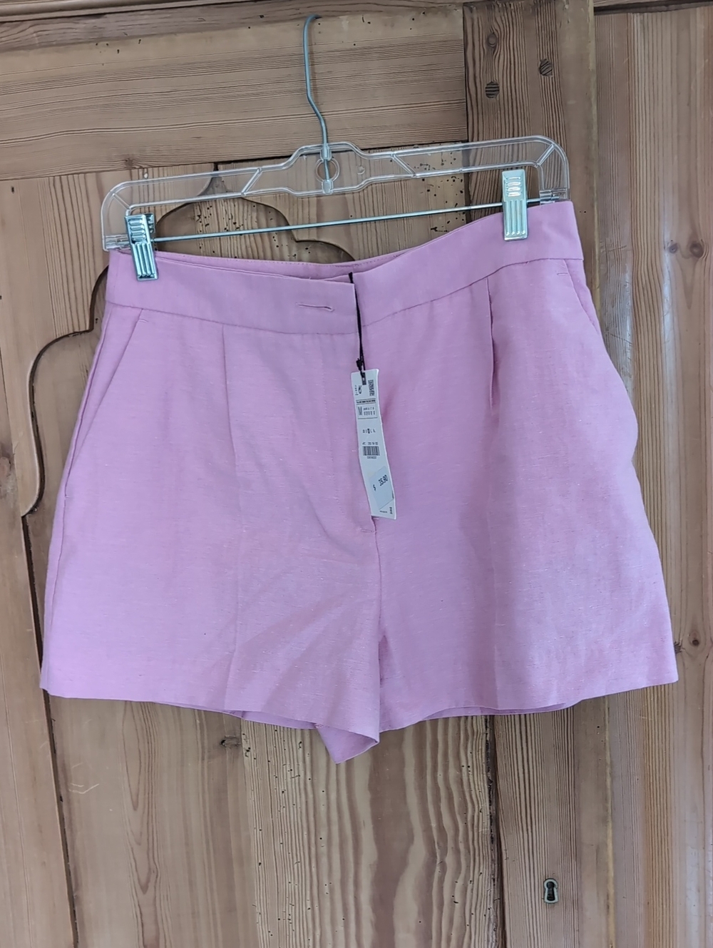 Zara Pink High-Waist Tailored Linen Shorts